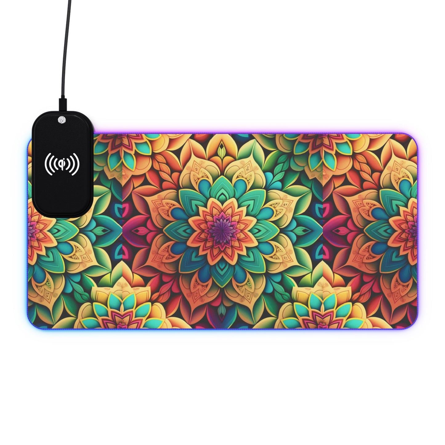 Mandala RGB Gaming Mouse Pad | Wireless Charging | Large Artistic Desk Mat