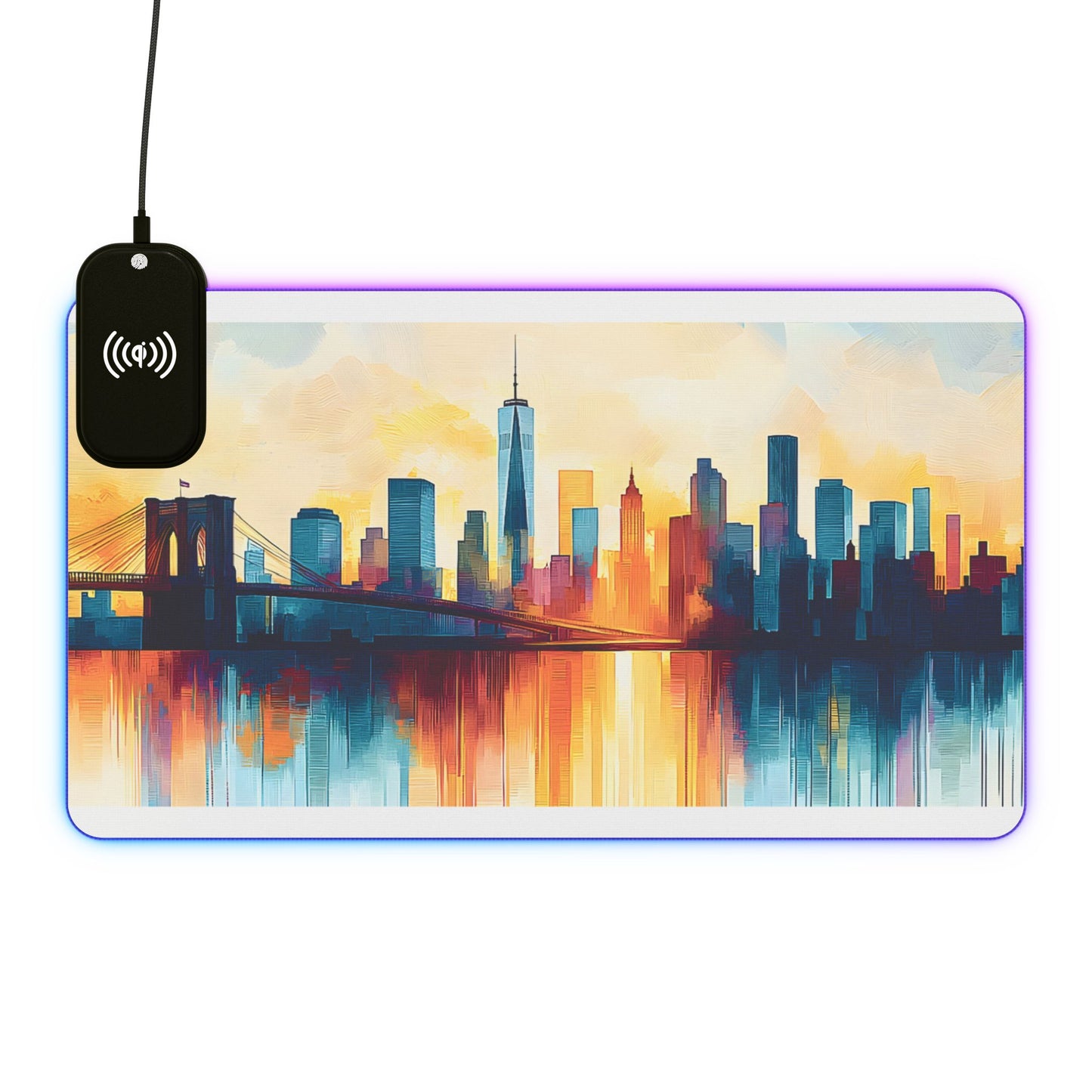 Cityscape rgb gaming mouse pad with Qi wireless charging, usb-c, 15w non-slip desk mat