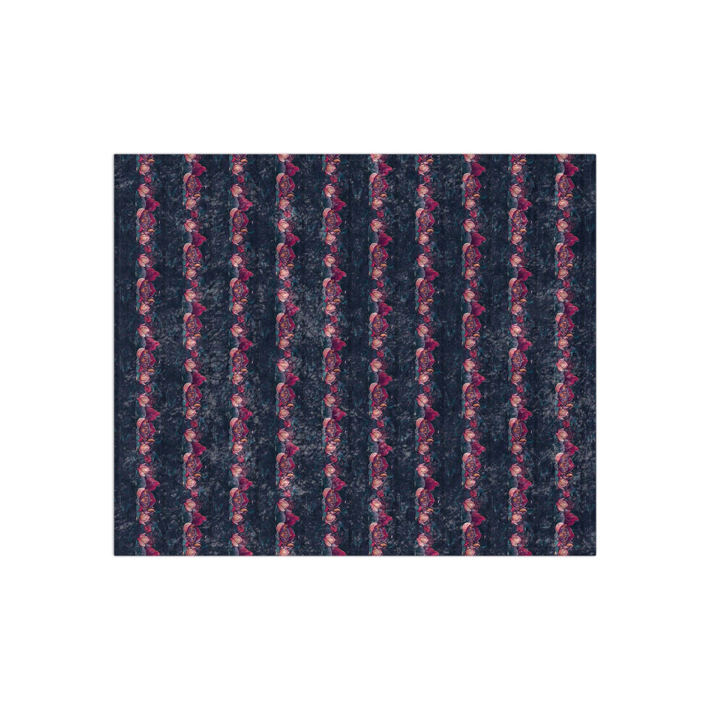 Pink Floral Stripe Crushed Velvet Blanket | Plush Throw, Dark Navy Rose Pattern