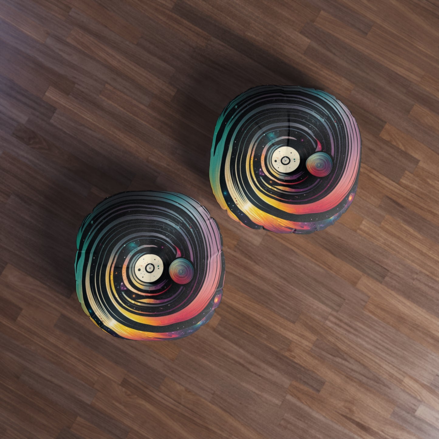 Boho Celestial Round Tufted Floor Pillow - Cosmic Galaxy Cushion, Double-Sided Print