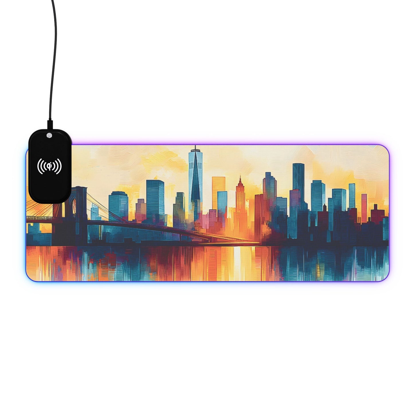 Cityscape rgb gaming mouse pad with Qi wireless charging, usb-c, 15w non-slip desk mat