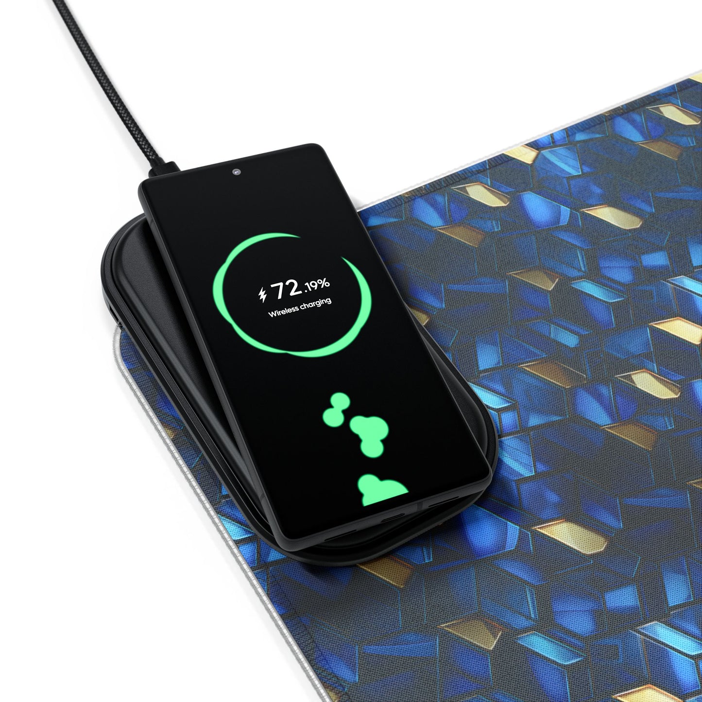 rgb gaming mouse pad with 15w qi charging – blue & gold geometric desk mat