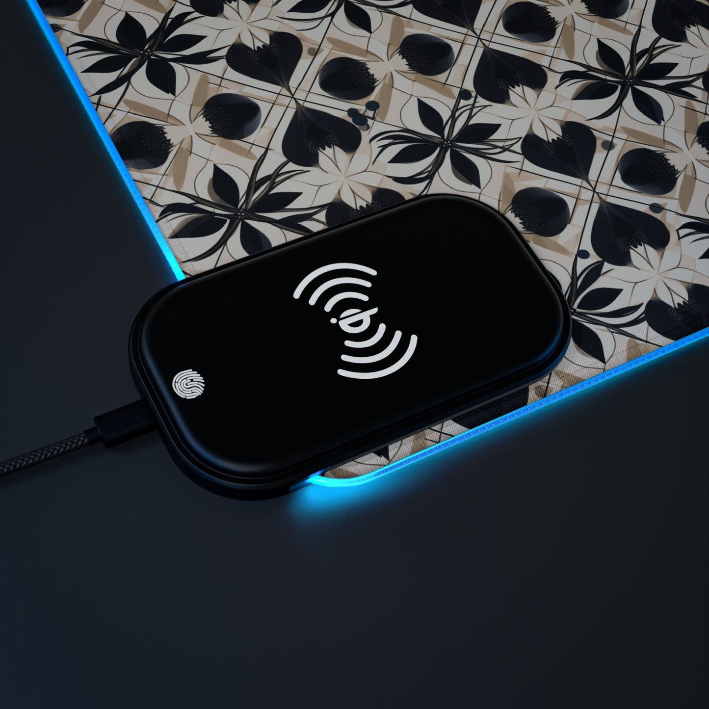 rgb gaming mouse pad with 15‑watt Qi wireless charging – usb‑c extended desk mat, geometric floral