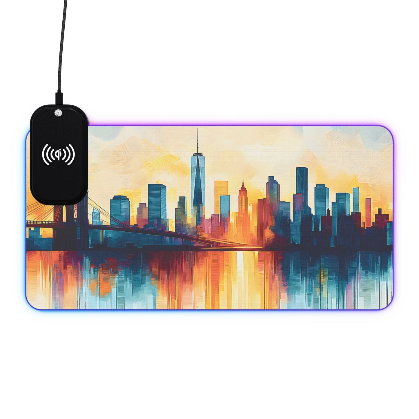 Cityscape rgb gaming mouse pad with Qi wireless charging, usb-c, 15w non-slip desk mat