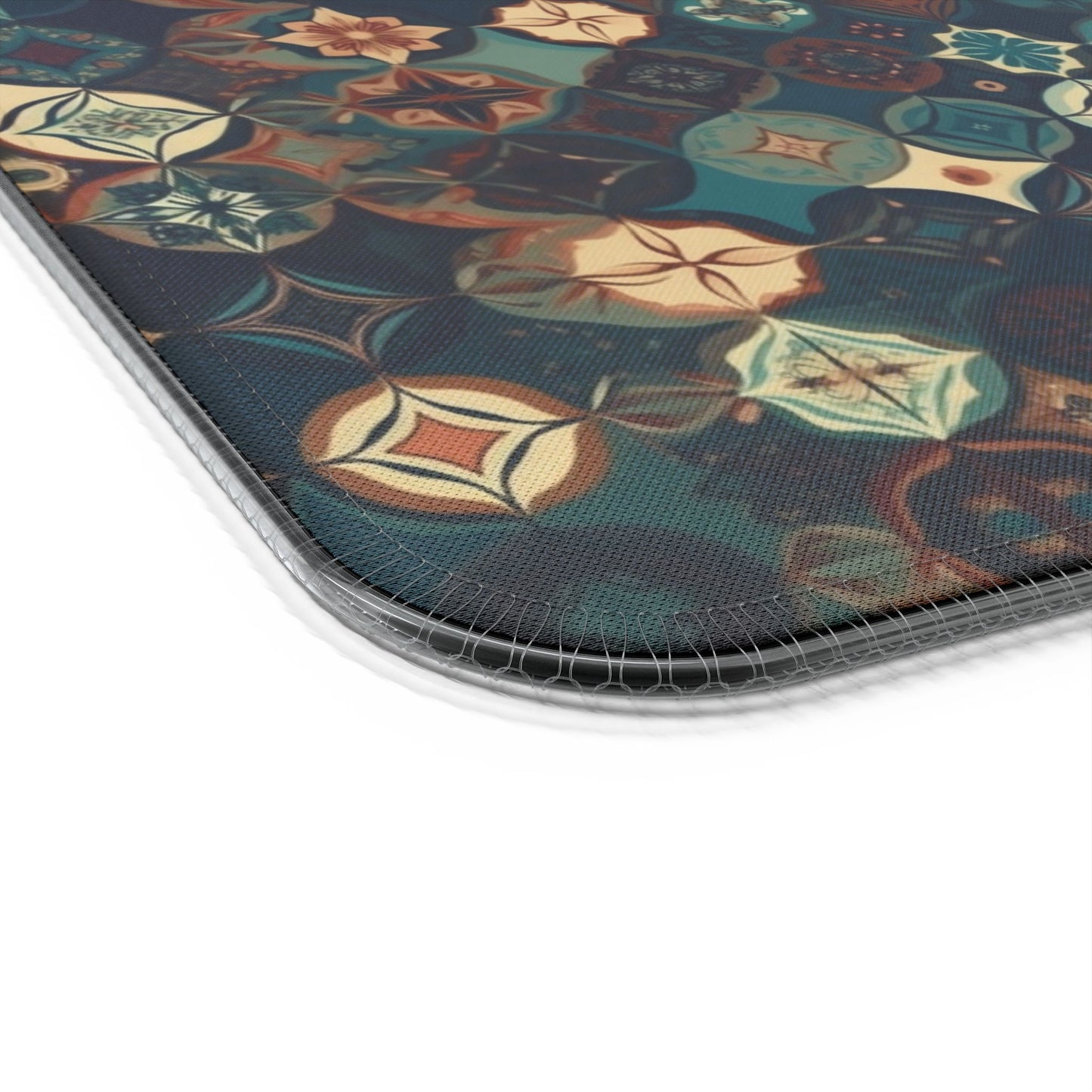 rgb gaming mouse pad with 15w qi charging – smooth xl desk mat, geometric teal gold design