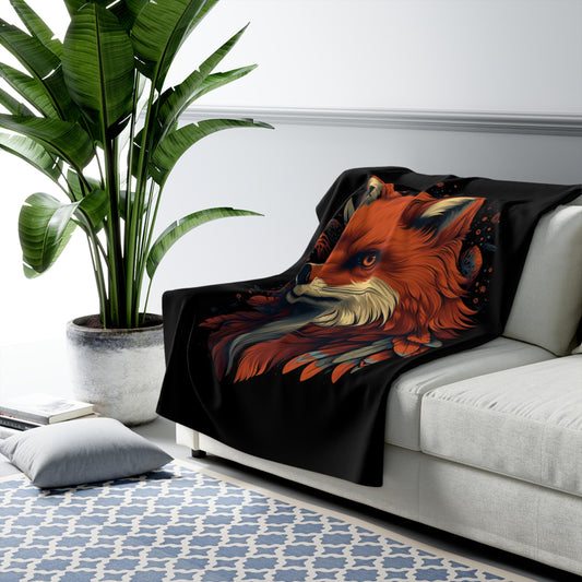 Red Fox Portrait Sherpa Blanket | Woodland Fox Fleece Throw