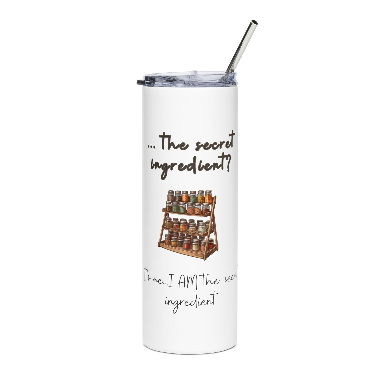 20 oz Skinny Stainless Steel Travel Tumbler with Straw – Spice Rack, Funny Cooking Quote