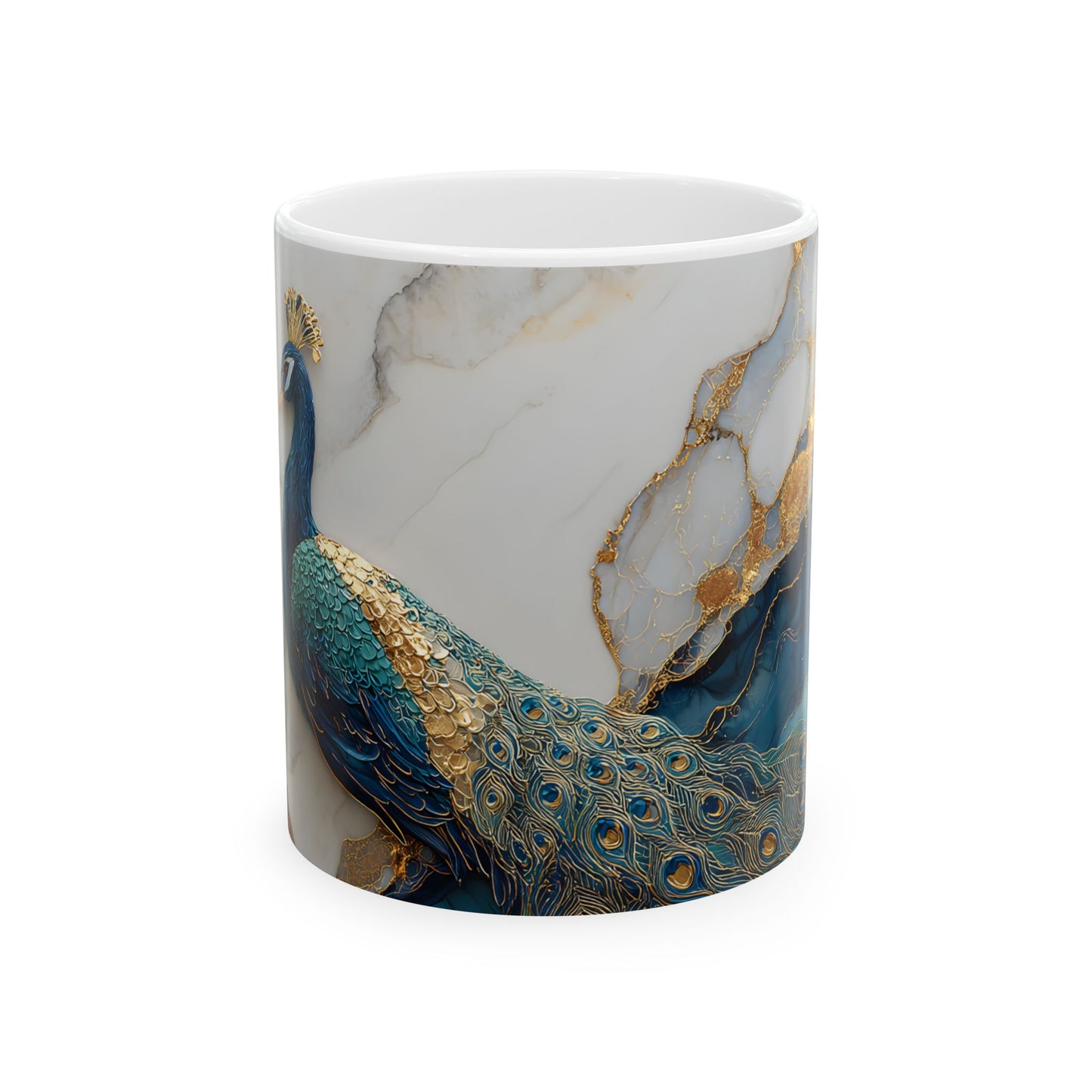Elegant Peacock Ceramic Mug, Colorful Teal Blue Mug, Unique Coffee Cup Gift, Artistic Tea Mug, Home Decor, Art Lover's Present