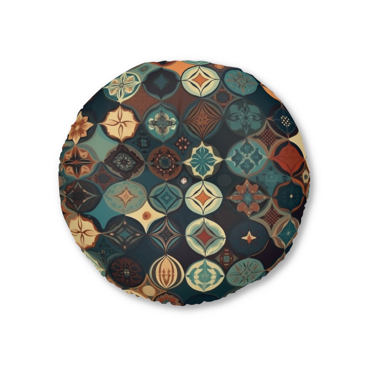 Tufted Round Boho Floor Pillow - Medallion Mosaic Cushion for Cozy Floor Seating