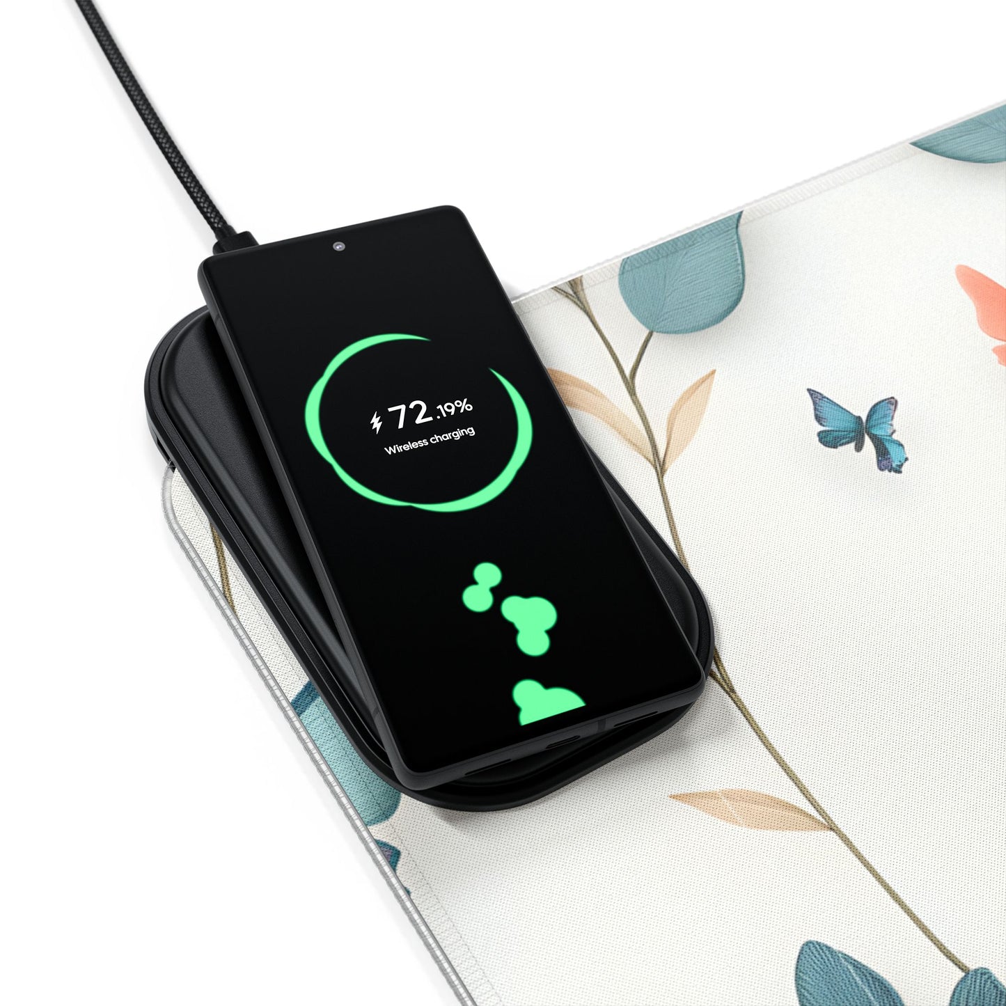 Floral RGB LED Gaming Mouse Pad 39x20 – Large Wireless Charging Desk Mat Non-Slip