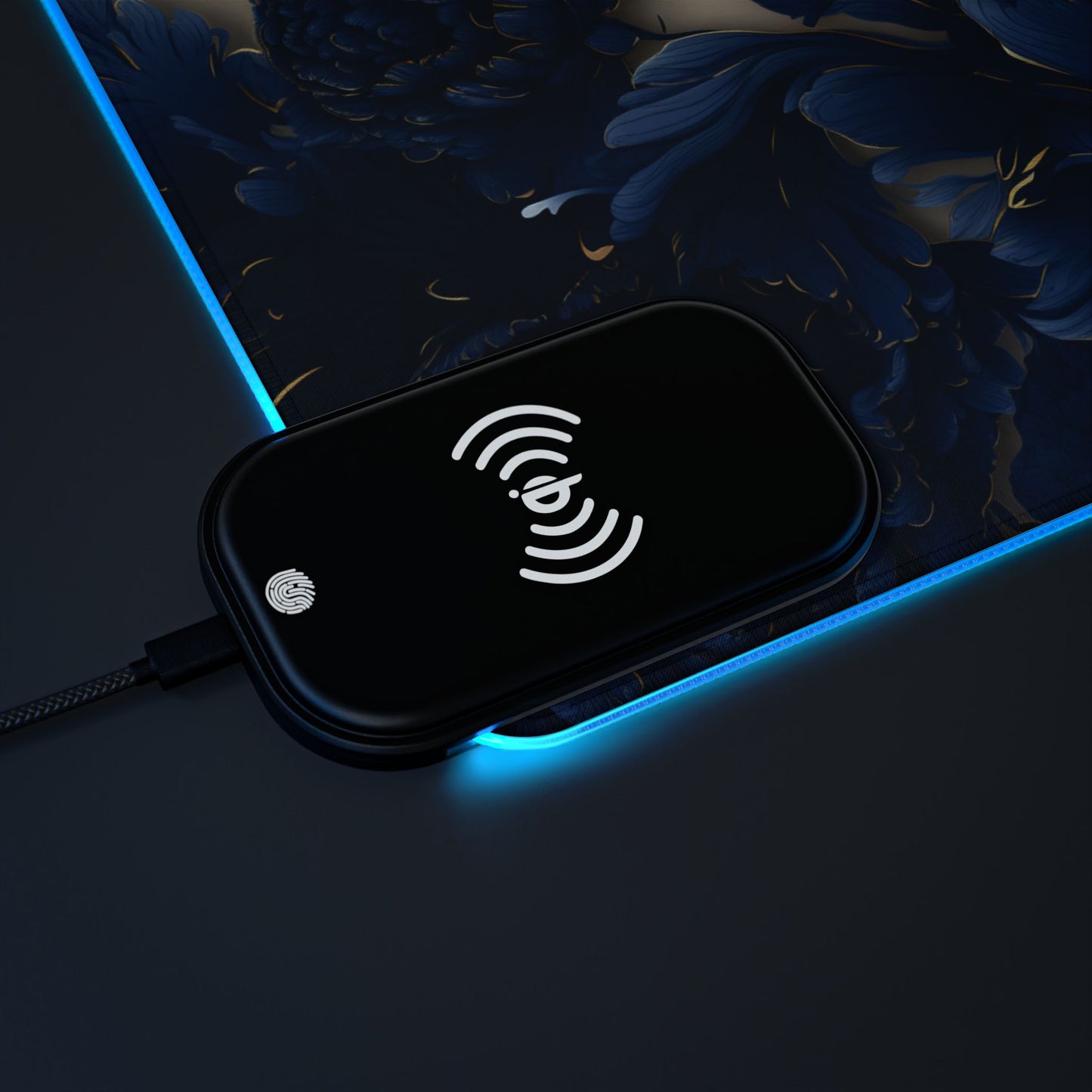 Artistic floral rgb gaming mouse pad with 15w Qi wireless charging, non-slip desk mat