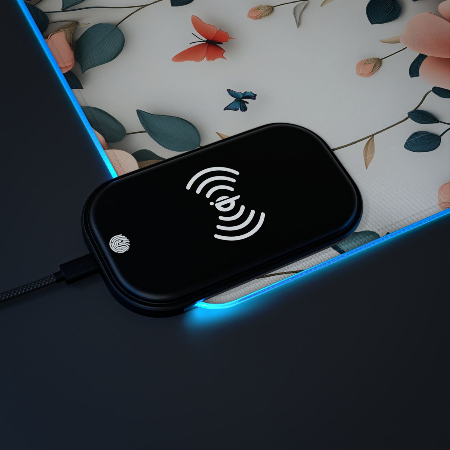 Floral RGB LED Gaming Mouse Pad 39x20 – Large Wireless Charging Desk Mat Non-Slip
