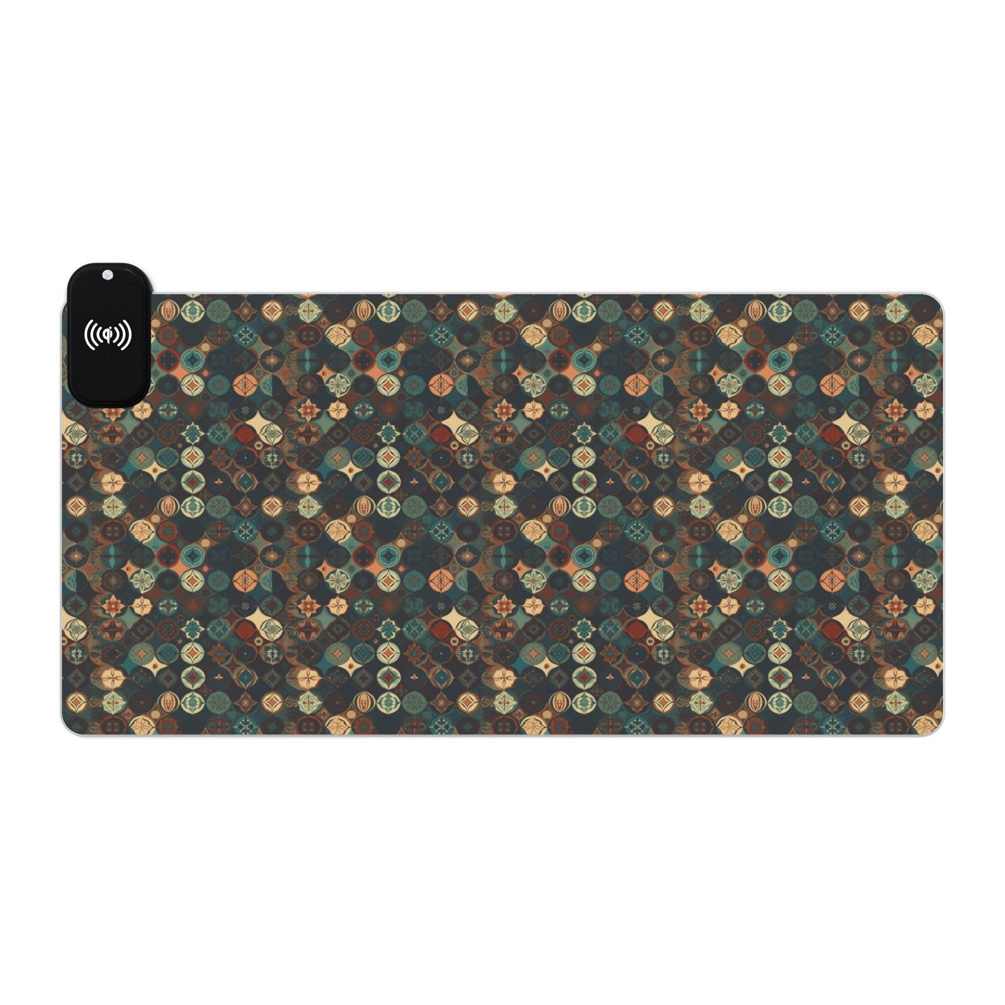 rgb gaming mouse pad with 15w qi charging – smooth xl desk mat, geometric teal gold design