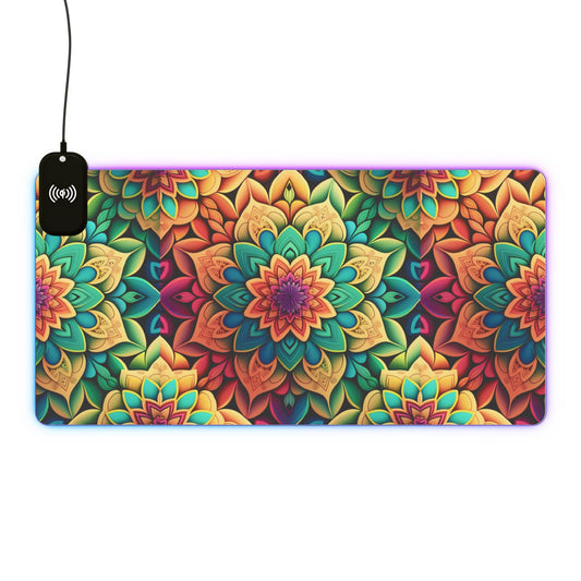 Mandala RGB Gaming Mouse Pad | Wireless Charging | Large Artistic Desk Mat