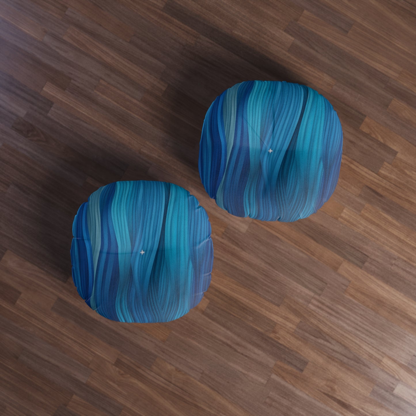 Round Tufted Floor Pillow, Blue Aurora Boho Cushion – Cozy Floor Seating & Meditation