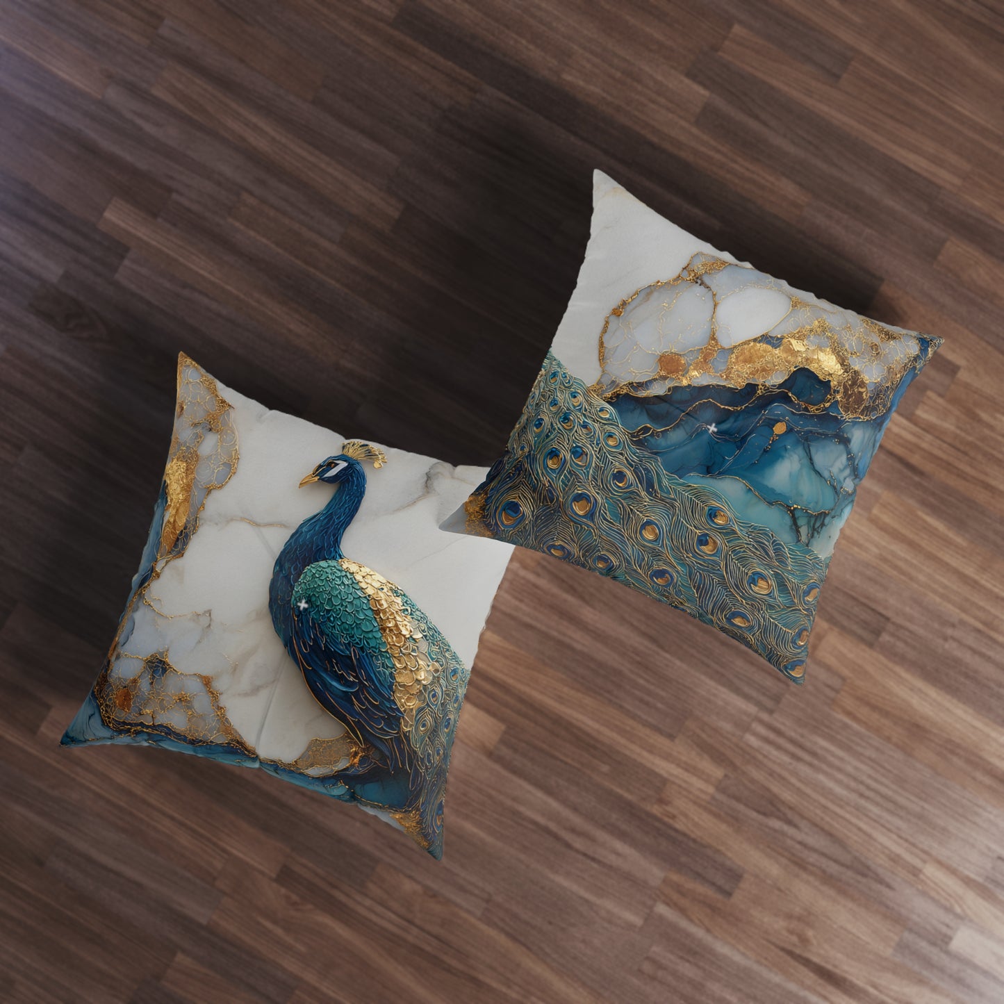Peacock Jewel-Tone Square Floor Pillow - Double-Sided Teal Marble Cushion for Lounge & Nook