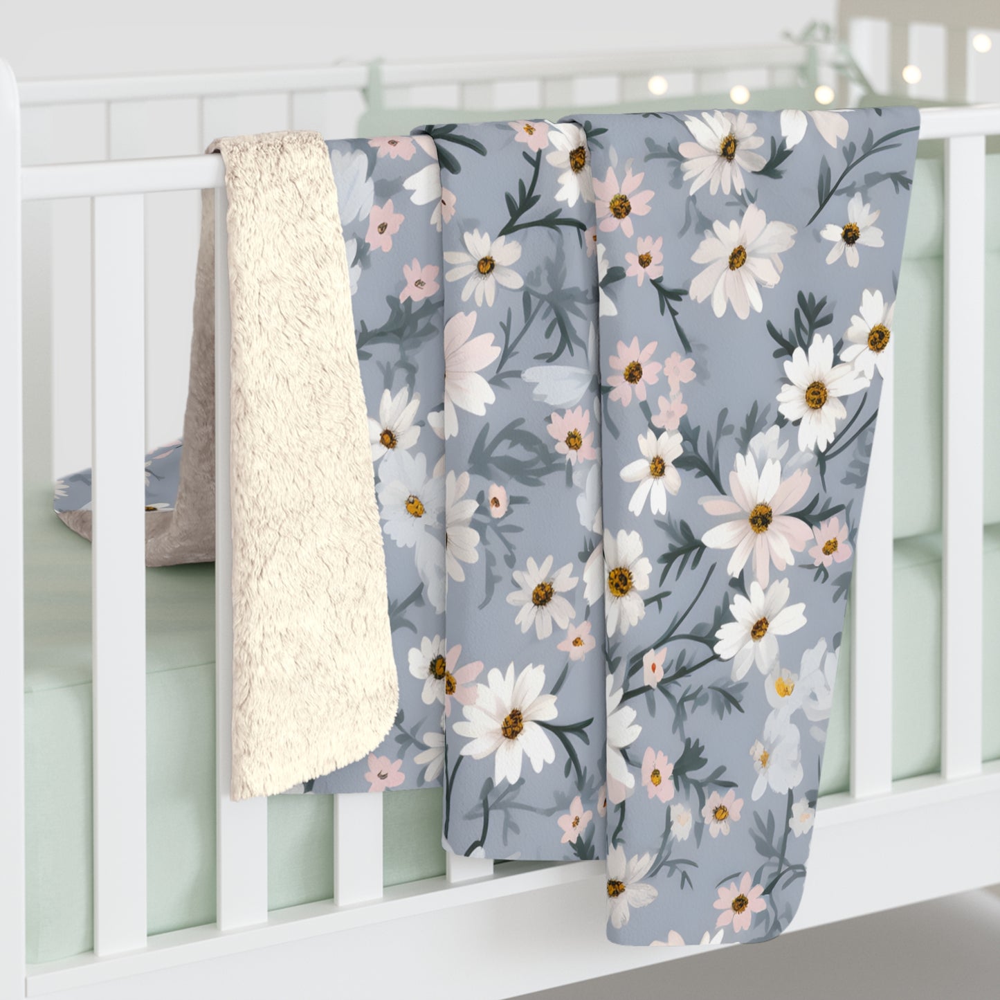 Boho Floral Throw Blanket | Soft Pink Daisy Sherpa Fleece | Cozy Couch Blanket for Bed | Aesthetic Home Decor Gift