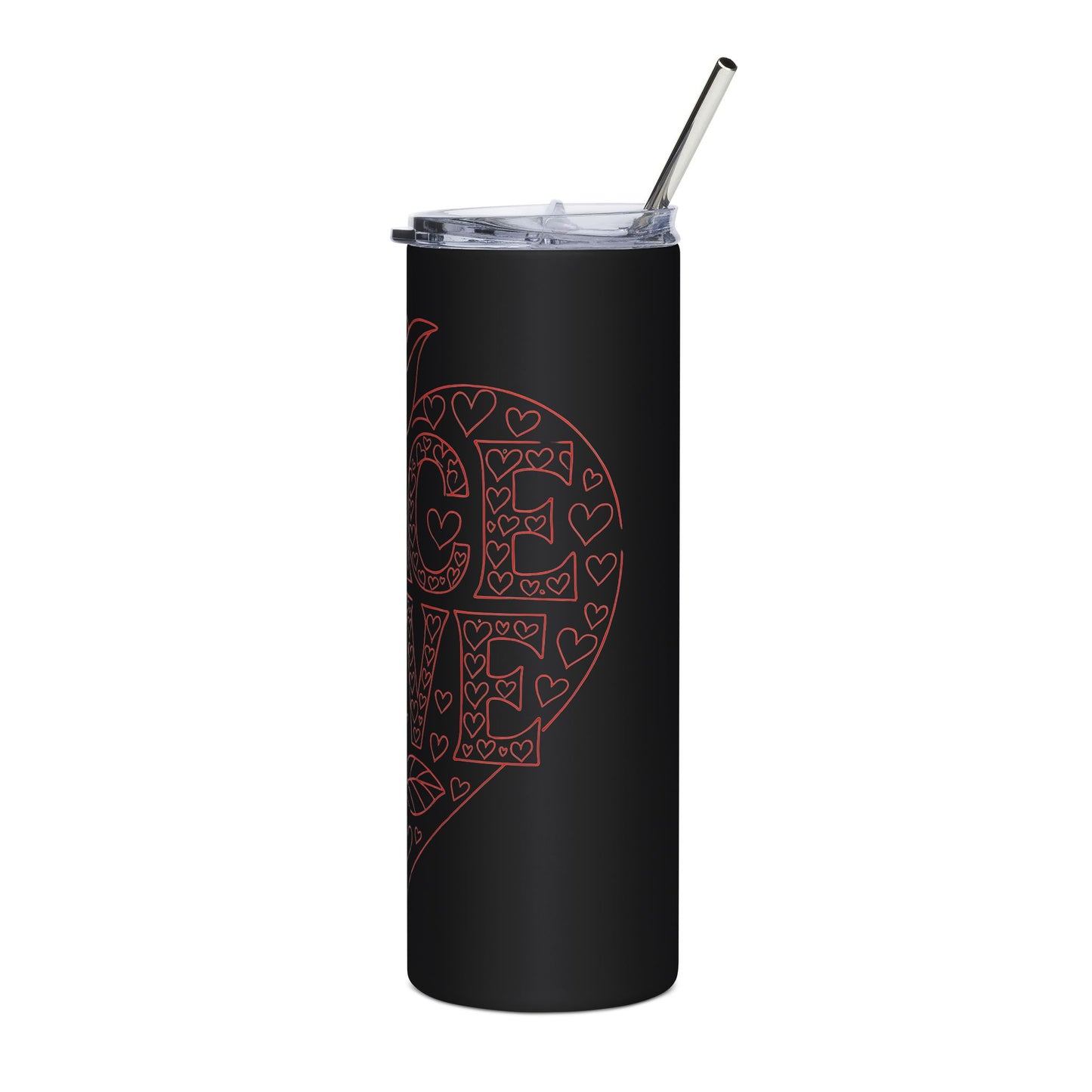 Peace Love Heart 20 oz Stainless Steel Travel Tumbler with Straw - Valentine Gift for Her