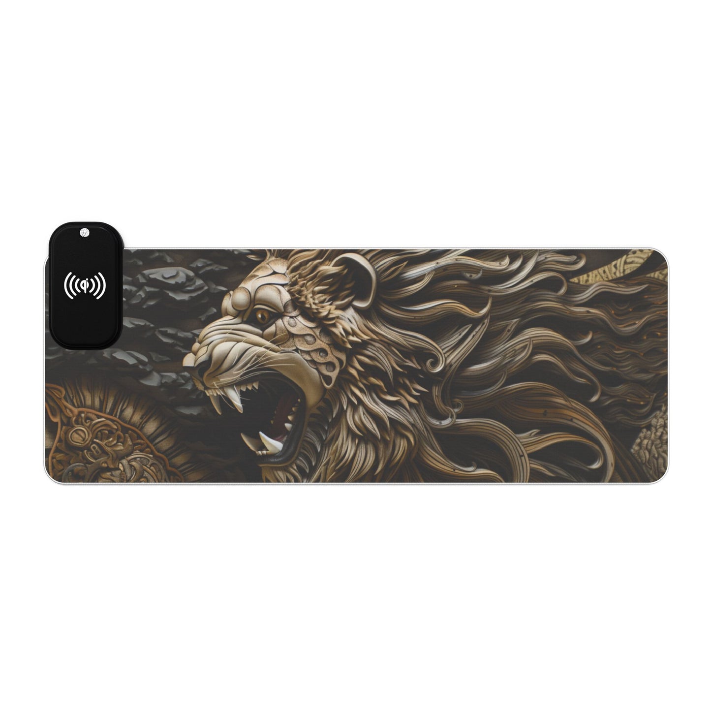Lion Mandala RGB LED Gaming Mouse Pad with Wireless Charging