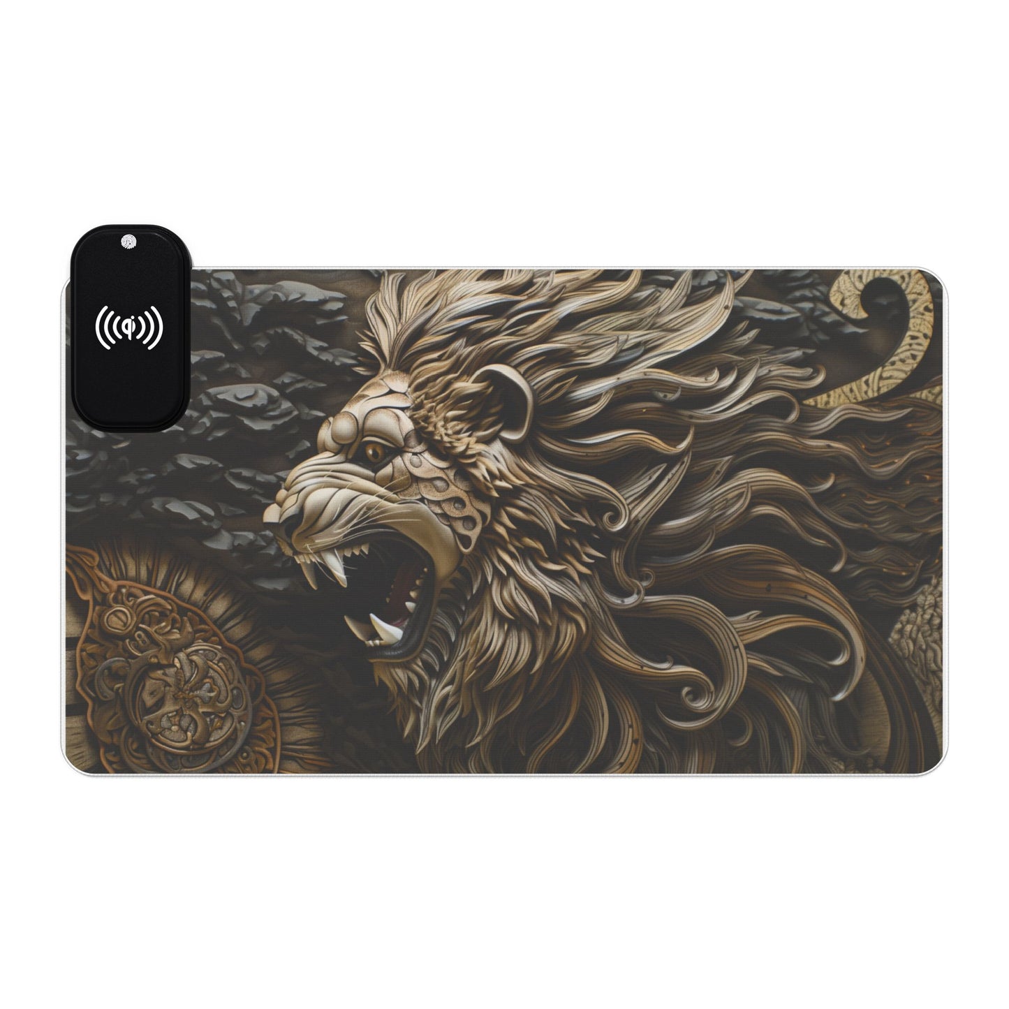 Lion Mandala RGB LED Gaming Mouse Pad with Wireless Charging