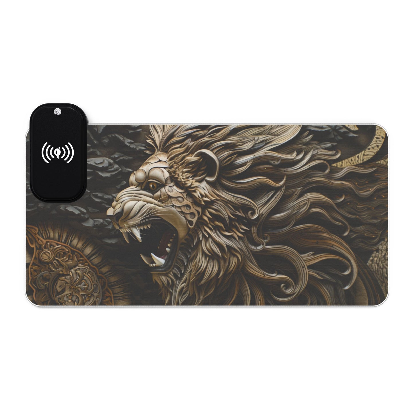 Lion Mandala RGB LED Gaming Mouse Pad with Wireless Charging
