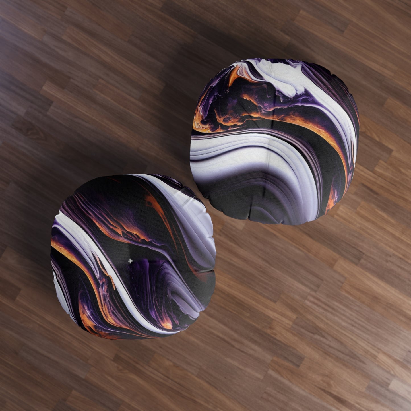 Round Tufted Floor Pillow – Galaxy Boho Pouf Cushion, Cosmic Swirl, Reversible, Two Sizes