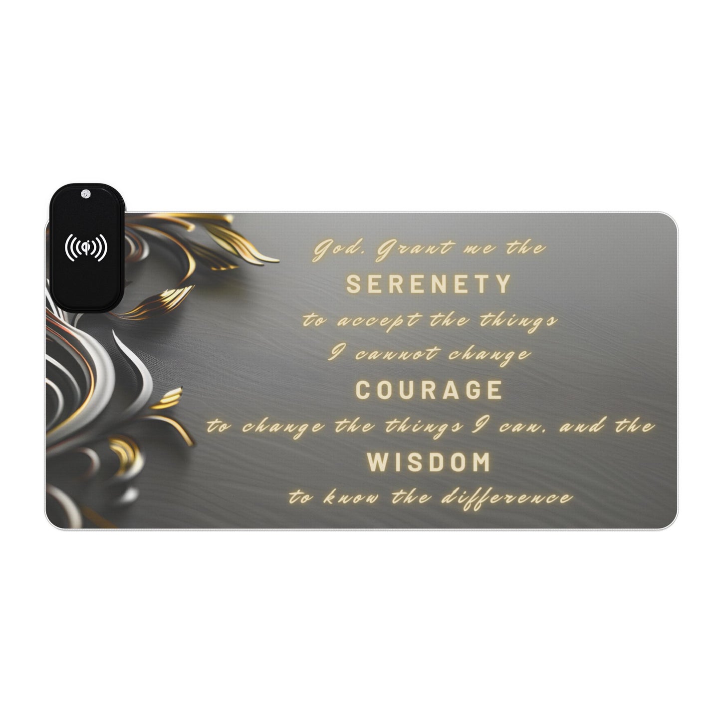 RGB Gaming Mouse Pad with Wireless Charging | Inspirational Serenity Quote XL Desk Mat