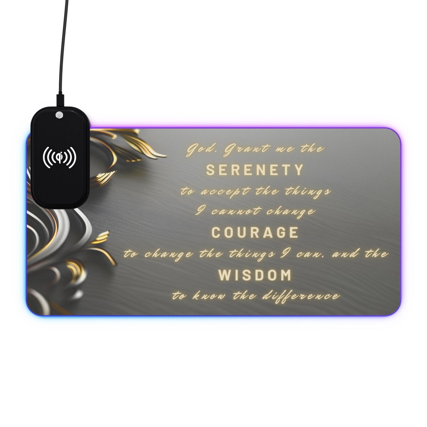 RGB Gaming Mouse Pad with Wireless Charging | Inspirational Serenity Quote XL Desk Mat