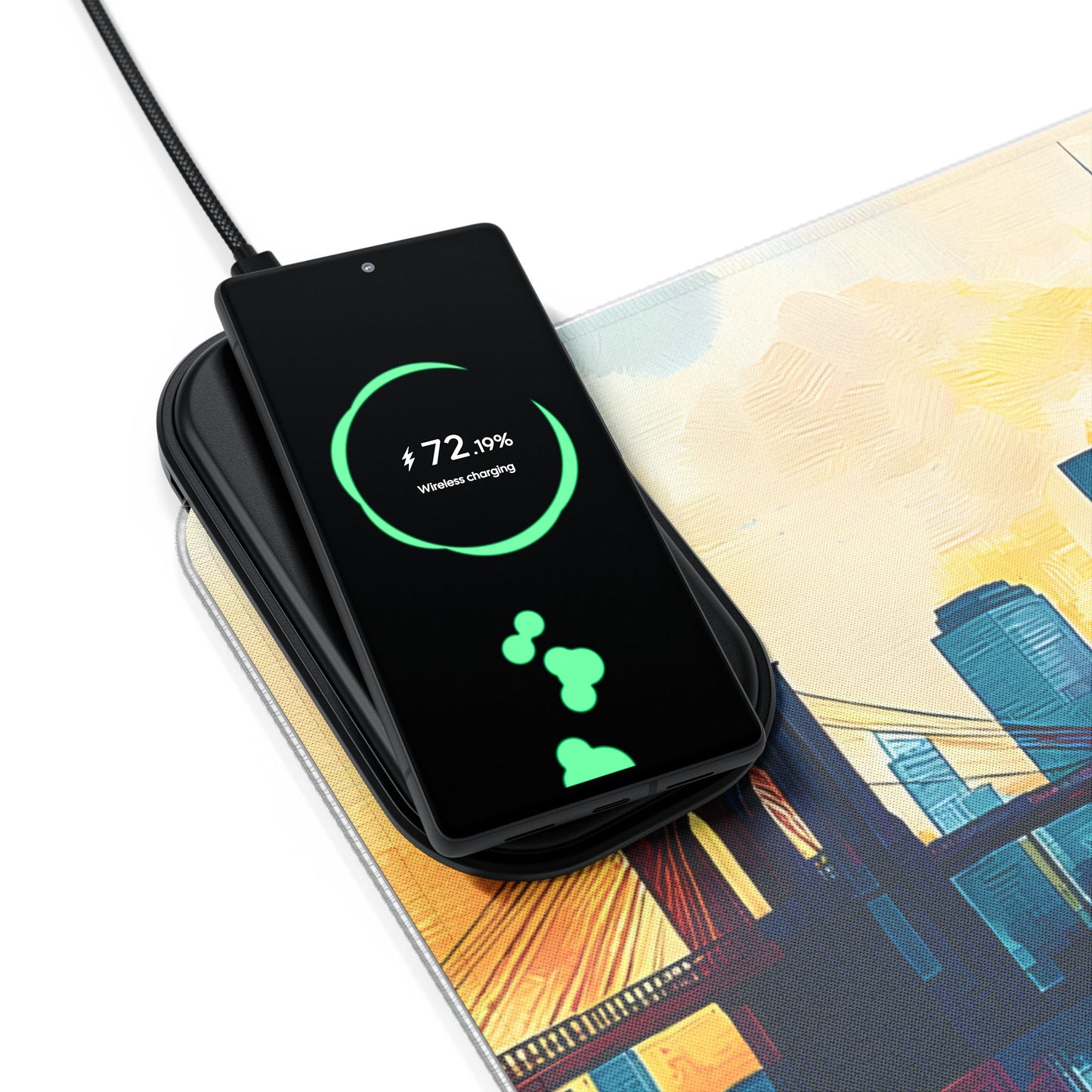 Cityscape rgb gaming mouse pad with Qi wireless charging, usb-c, 15w non-slip desk mat