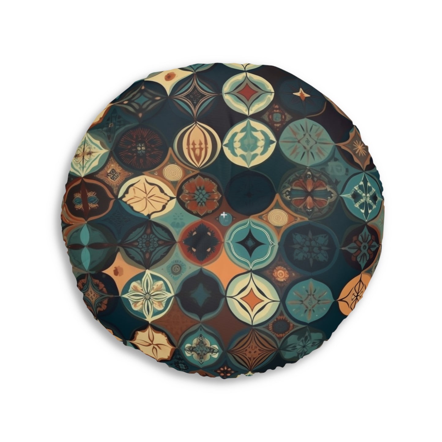 Tufted Round Boho Floor Pillow - Medallion Mosaic Cushion for Cozy Floor Seating