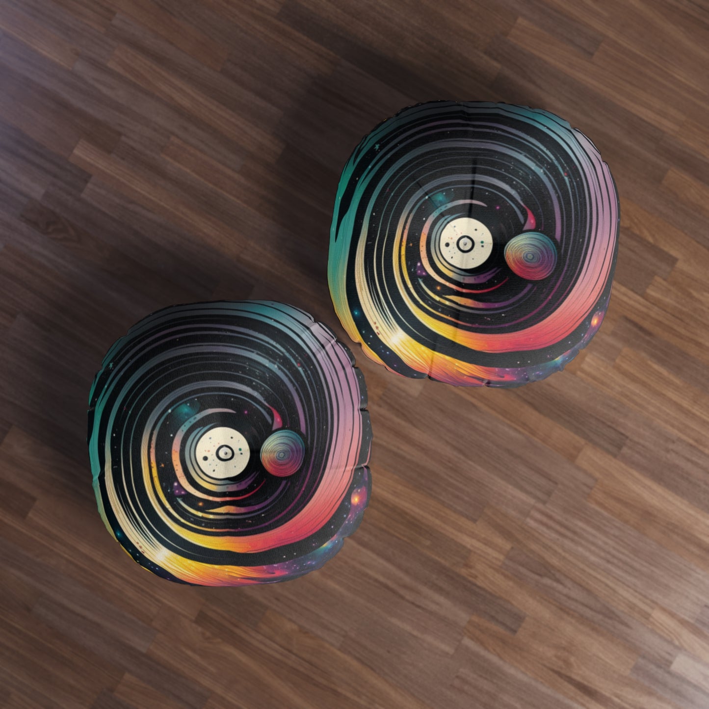 Boho Celestial Round Tufted Floor Pillow - Cosmic Galaxy Cushion, Double-Sided Print