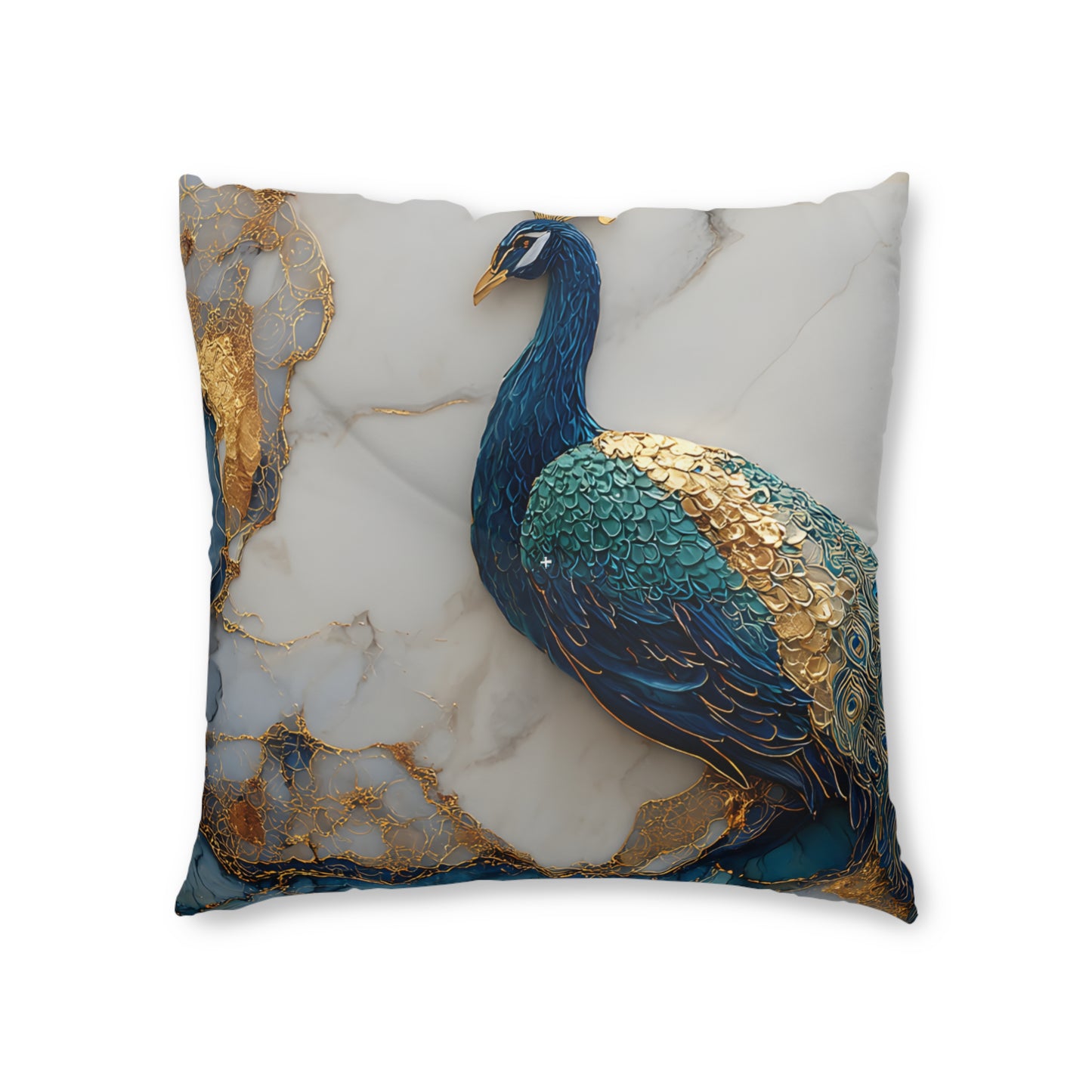 Peacock Jewel-Tone Square Floor Pillow - Double-Sided Teal Marble Cushion for Lounge & Nook
