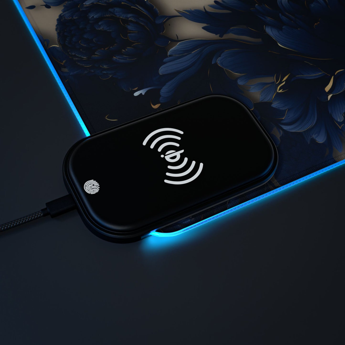 Artistic floral rgb gaming mouse pad with 15w Qi wireless charging, non-slip desk mat