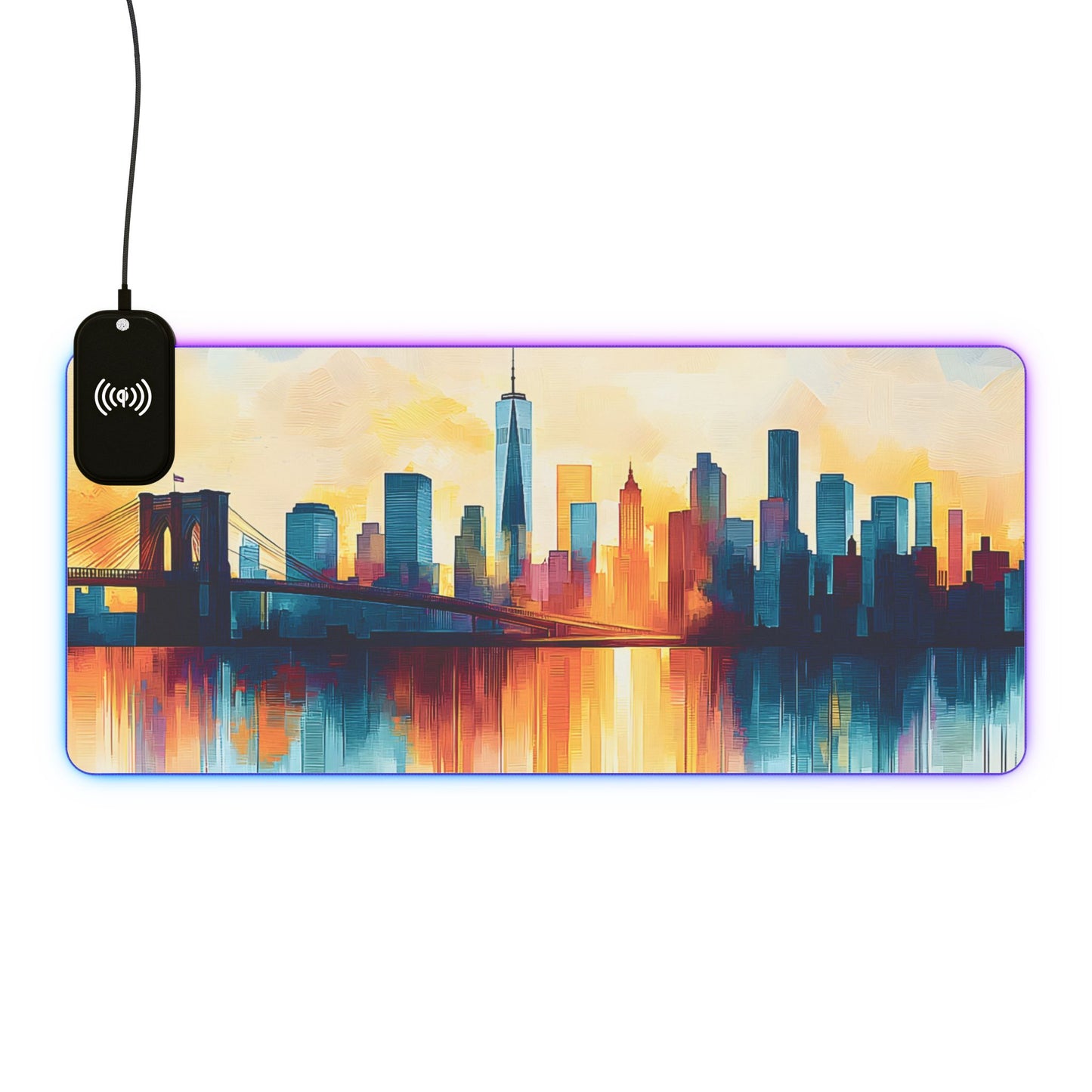 Cityscape rgb gaming mouse pad with Qi wireless charging, usb-c, 15w non-slip desk mat