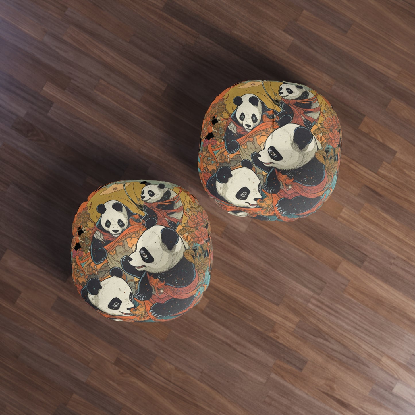 Round Tufted Panda Floor Pillow - Boho Plush Floor Cushion for Seating & Decor