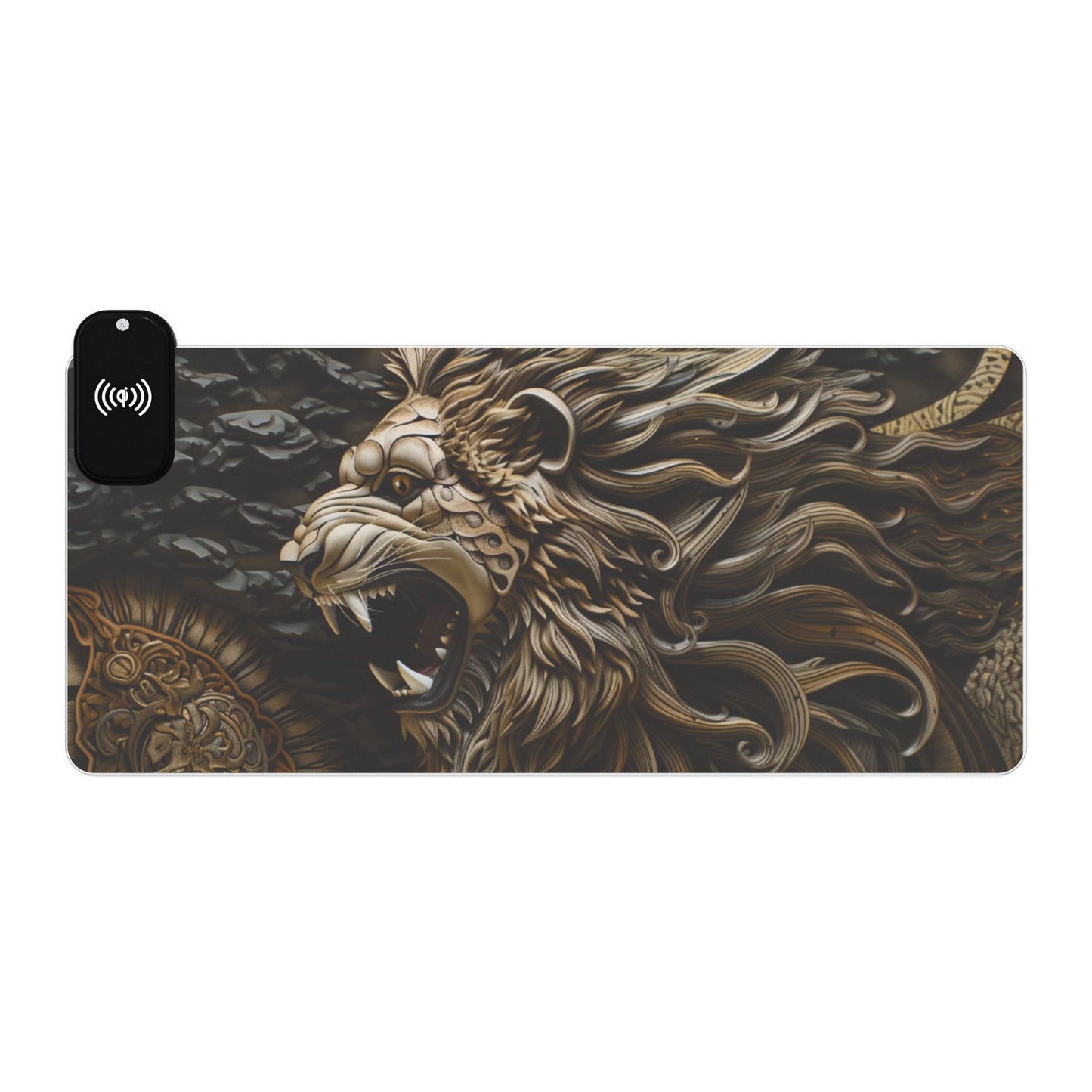 Lion Mandala RGB LED Gaming Mouse Pad with Wireless Charging