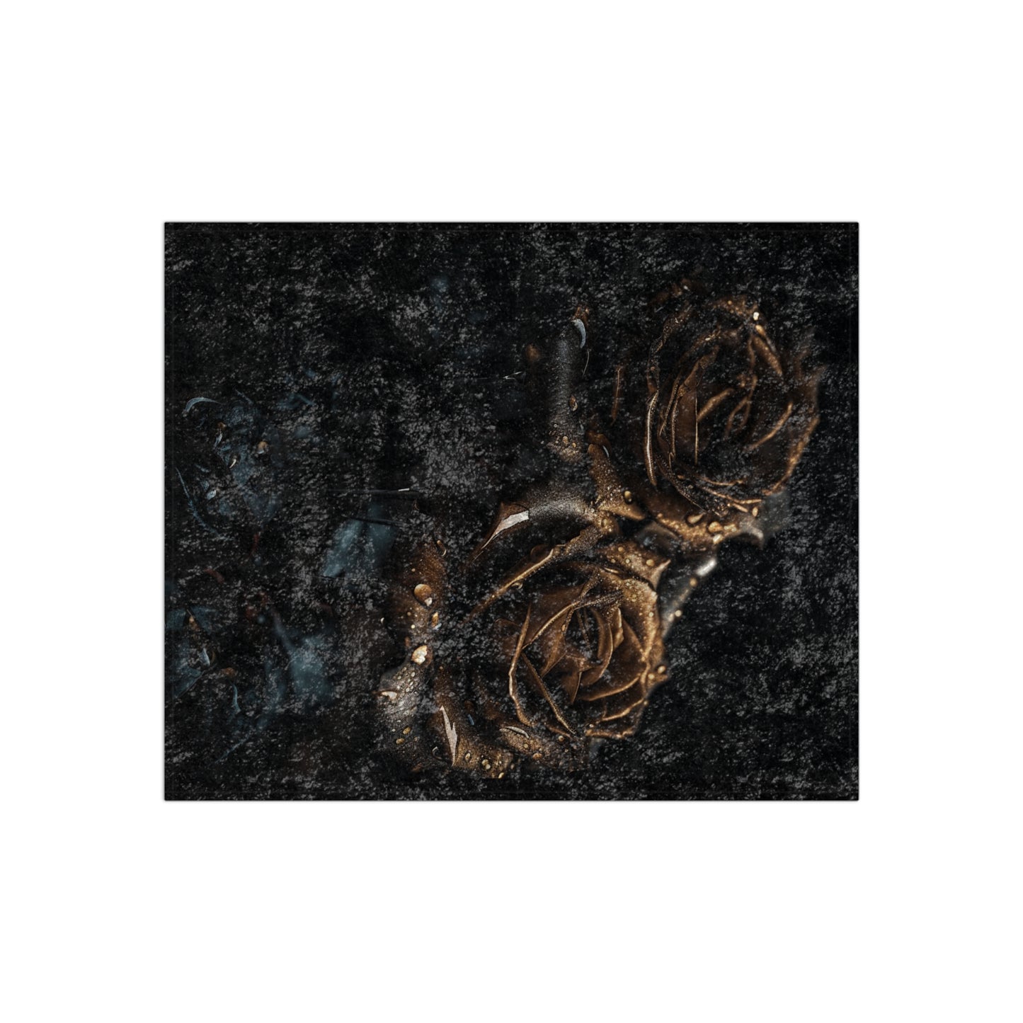 Gold Rose Artwork Crushed Velvet Blanket | Dark Floral Velvet Throw