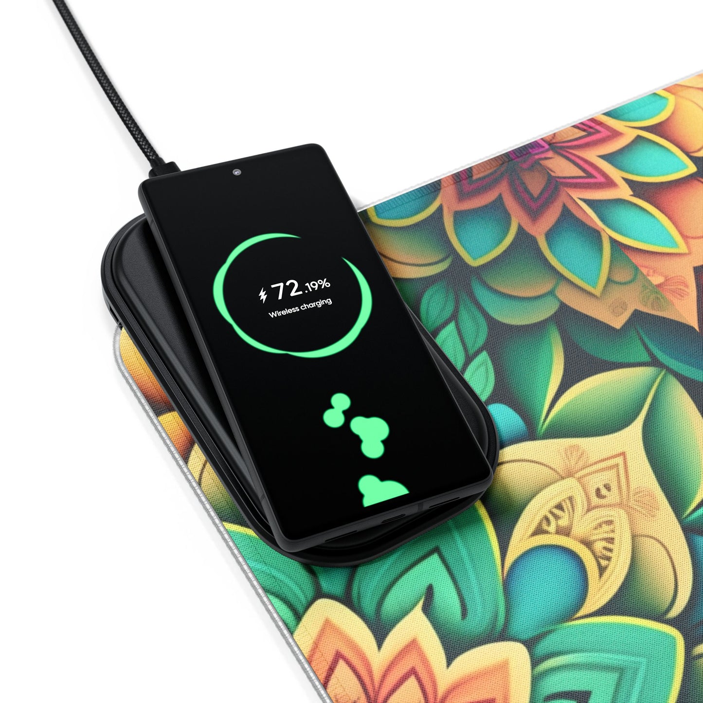 Mandala RGB Gaming Mouse Pad | Wireless Charging | Large Artistic Desk Mat