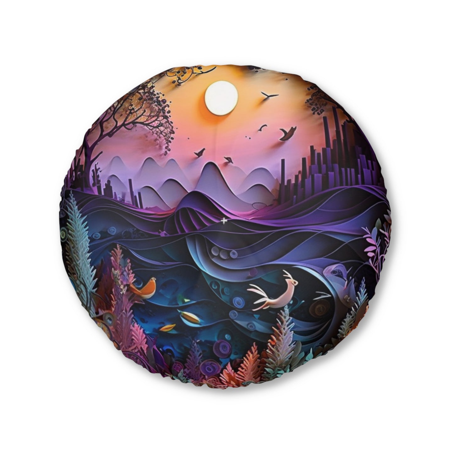 Boho Cosmic Round Floor Pillow Pouf - Tufted Meditation Cushion, Colorful Double-Sided