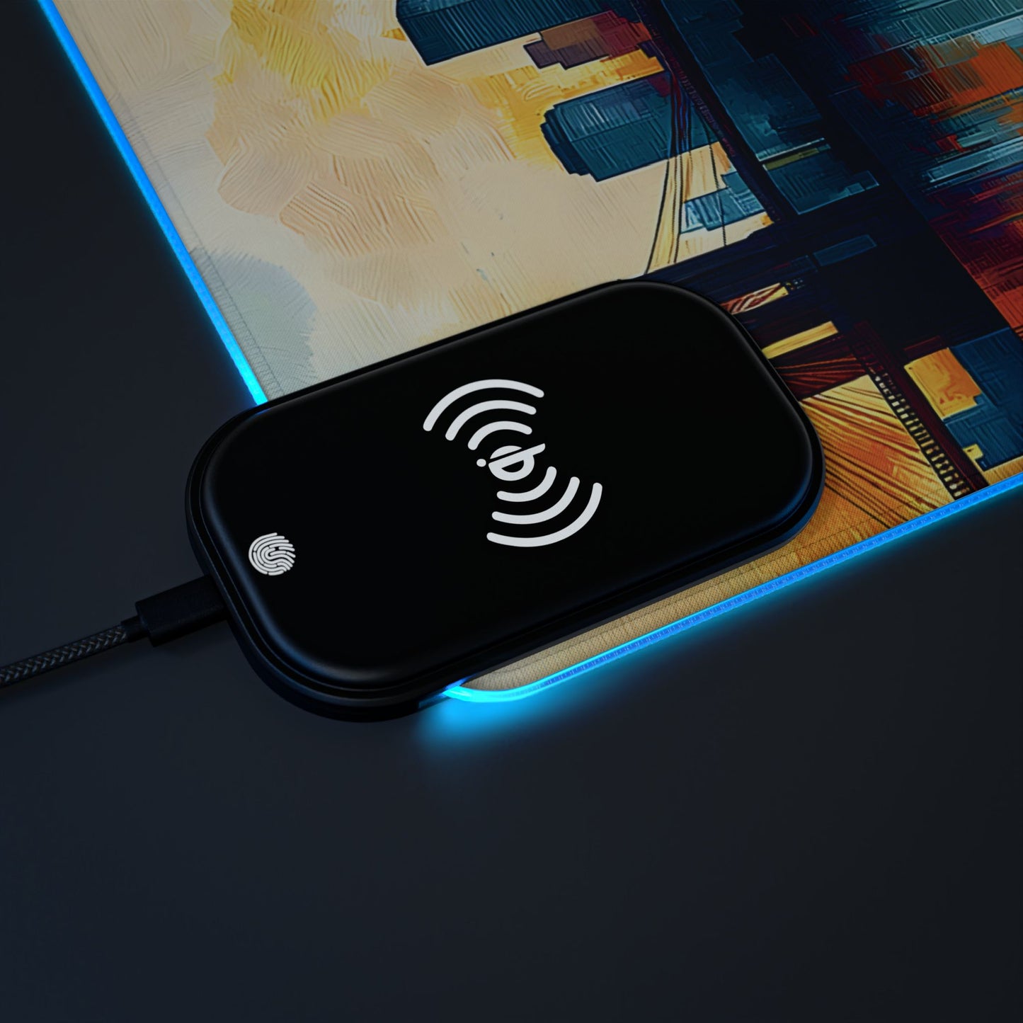 Cityscape rgb gaming mouse pad with Qi wireless charging, usb-c, 15w non-slip desk mat