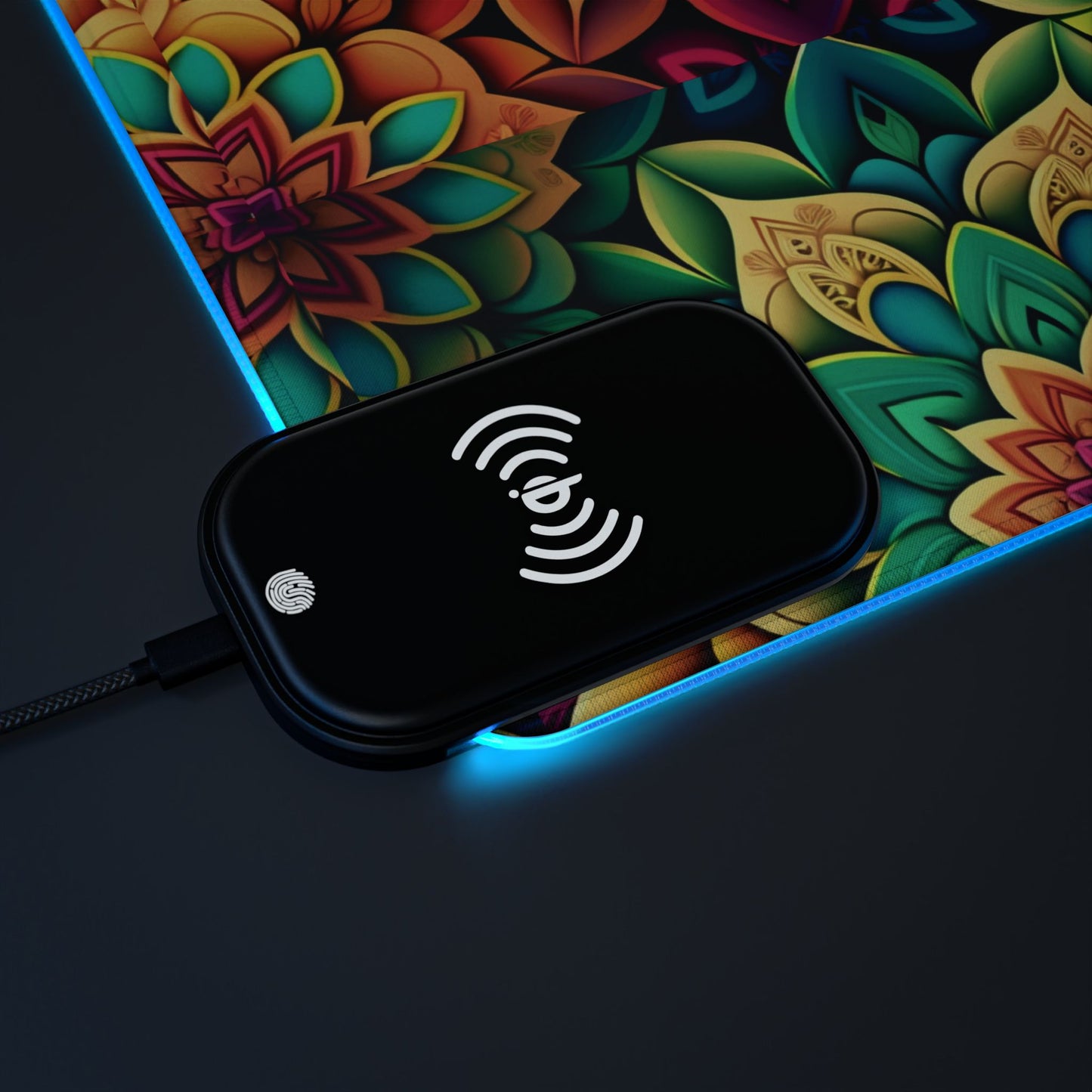 Mandala RGB Gaming Mouse Pad | Wireless Charging | Large Artistic Desk Mat