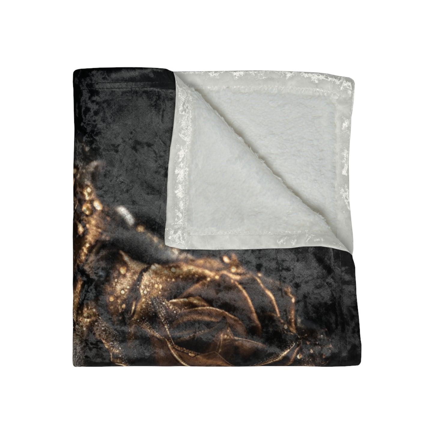 Gold Rose Artwork Crushed Velvet Blanket | Dark Floral Velvet Throw