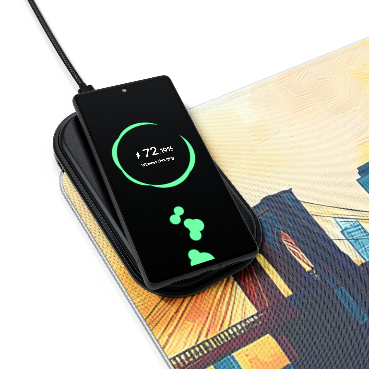 Cityscape rgb gaming mouse pad with Qi wireless charging, usb-c, 15w non-slip desk mat