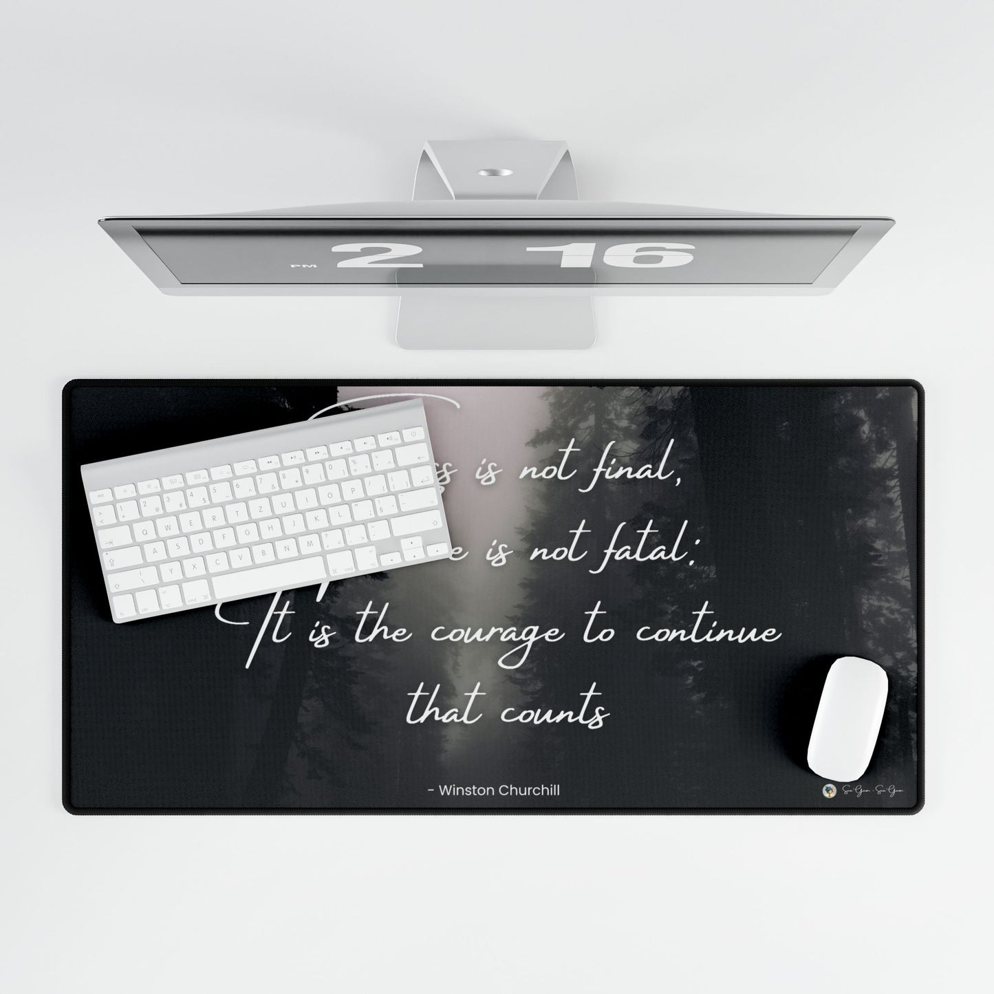 Dark Forest Large Desk Mat 31.5x15.5 with Churchill Quote - Non-Slip for Office or Gaming