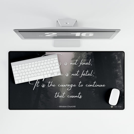 Dark Forest Large Desk Mat 31.5x15.5 with Churchill Quote - Non-Slip for Office or Gaming
