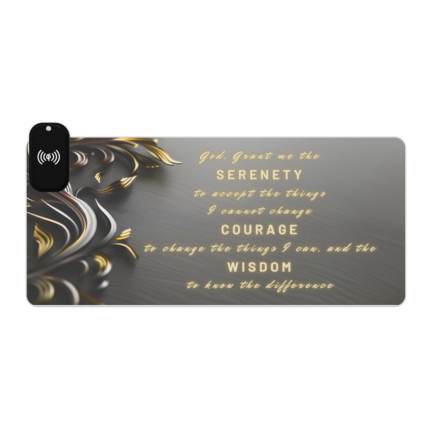 RGB Gaming Mouse Pad with Wireless Charging | Inspirational Serenity Quote XL Desk Mat