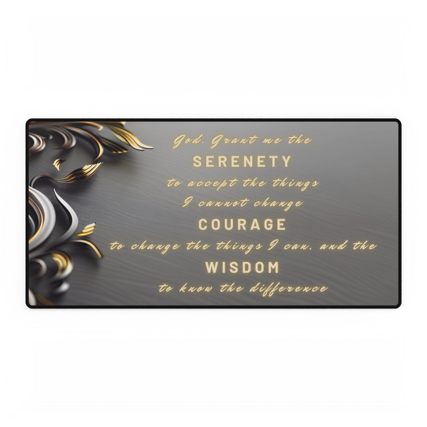 Inspirational Serenity Prayer Desk Mat with Gold Abstract Swirls | Non-Slip Office Accessory