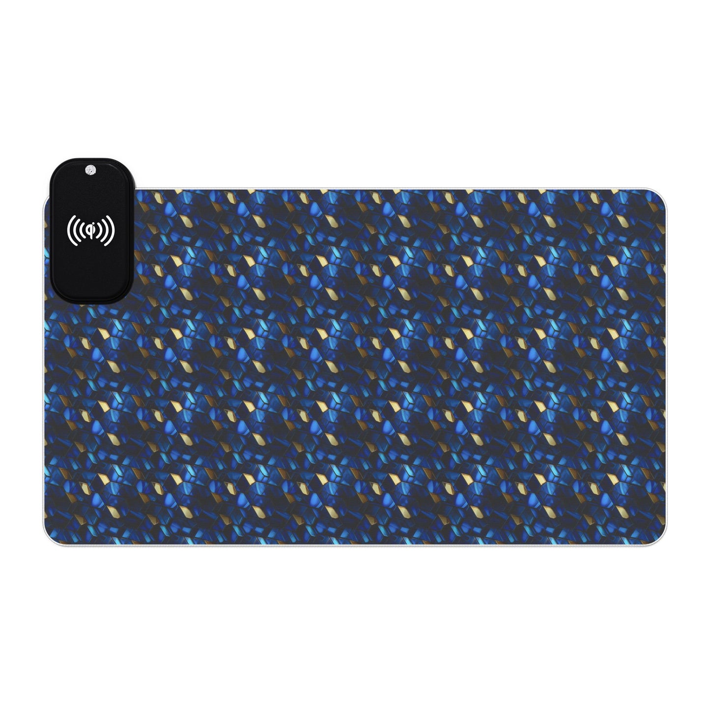 rgb gaming mouse pad with 15w qi charging – blue & gold geometric desk mat