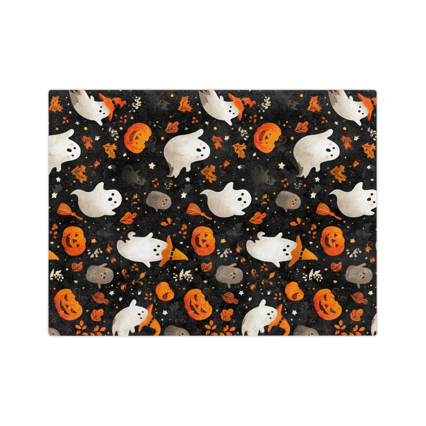 Cozy Halloween Throw Blanket - Velveteen Microfiber with Cute Ghosts & Pumpkins | Night-Sky Black