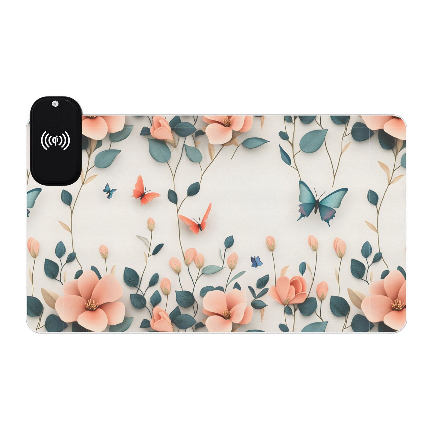 Floral RGB LED Gaming Mouse Pad 39x20 – Large Wireless Charging Desk Mat Non-Slip